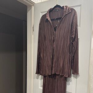 Fashion Nova Chocolate Pleated Two Piece Set